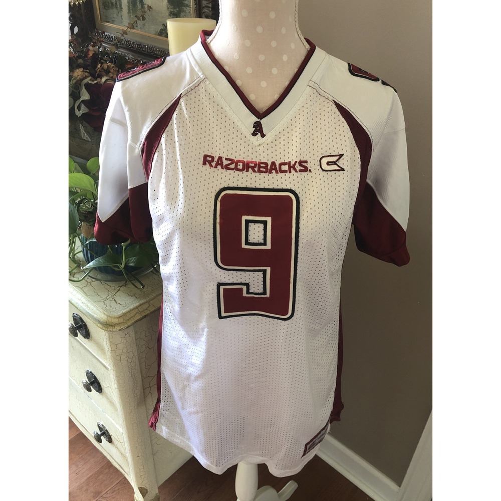 Vtg Arkansas Razorbacks Matt Jones #9 Football Jersey White Colosseum Women L